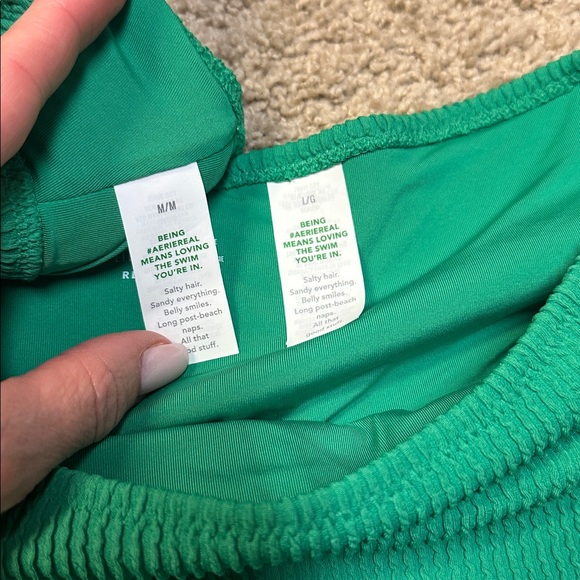 Aerie Green Textured Bikini Set medium top large bottom - Picture 3 of 3